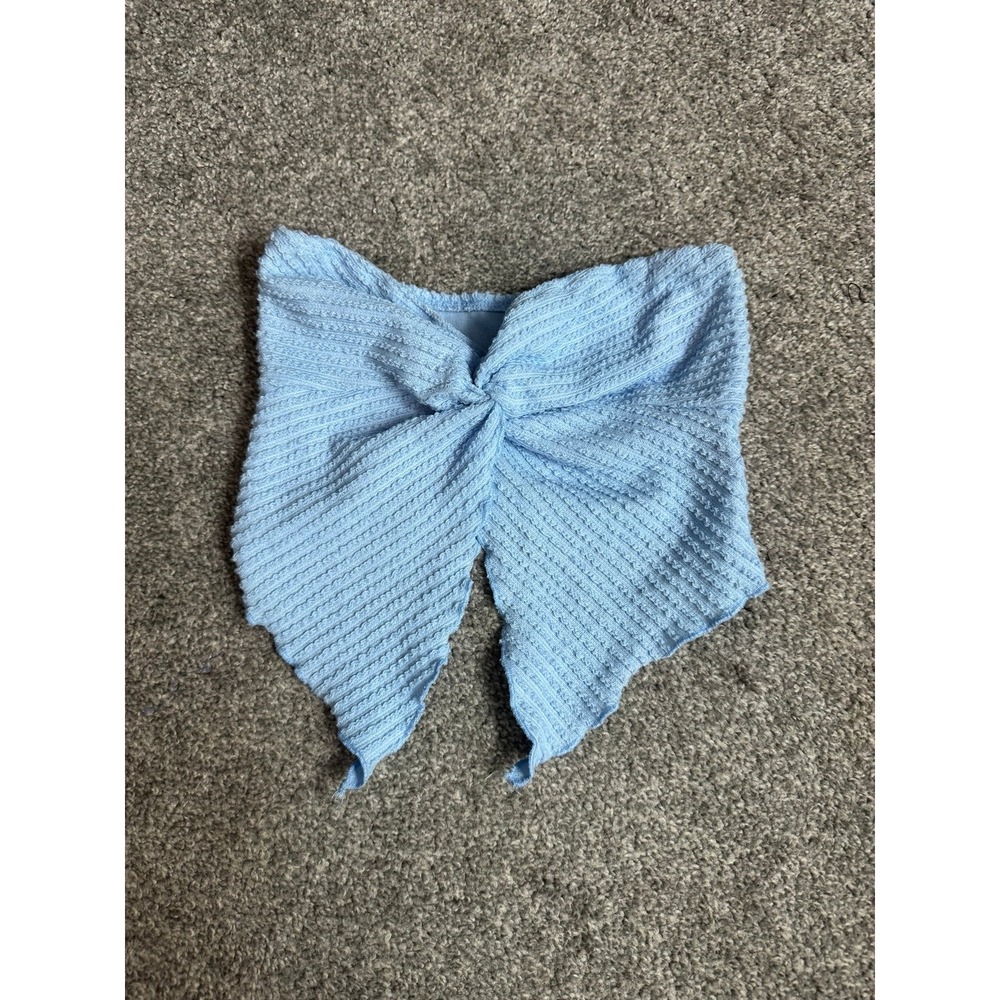 SHEIN Blue Ribbed Twist Front Handkerchief Hem Tube Top Petite XXS